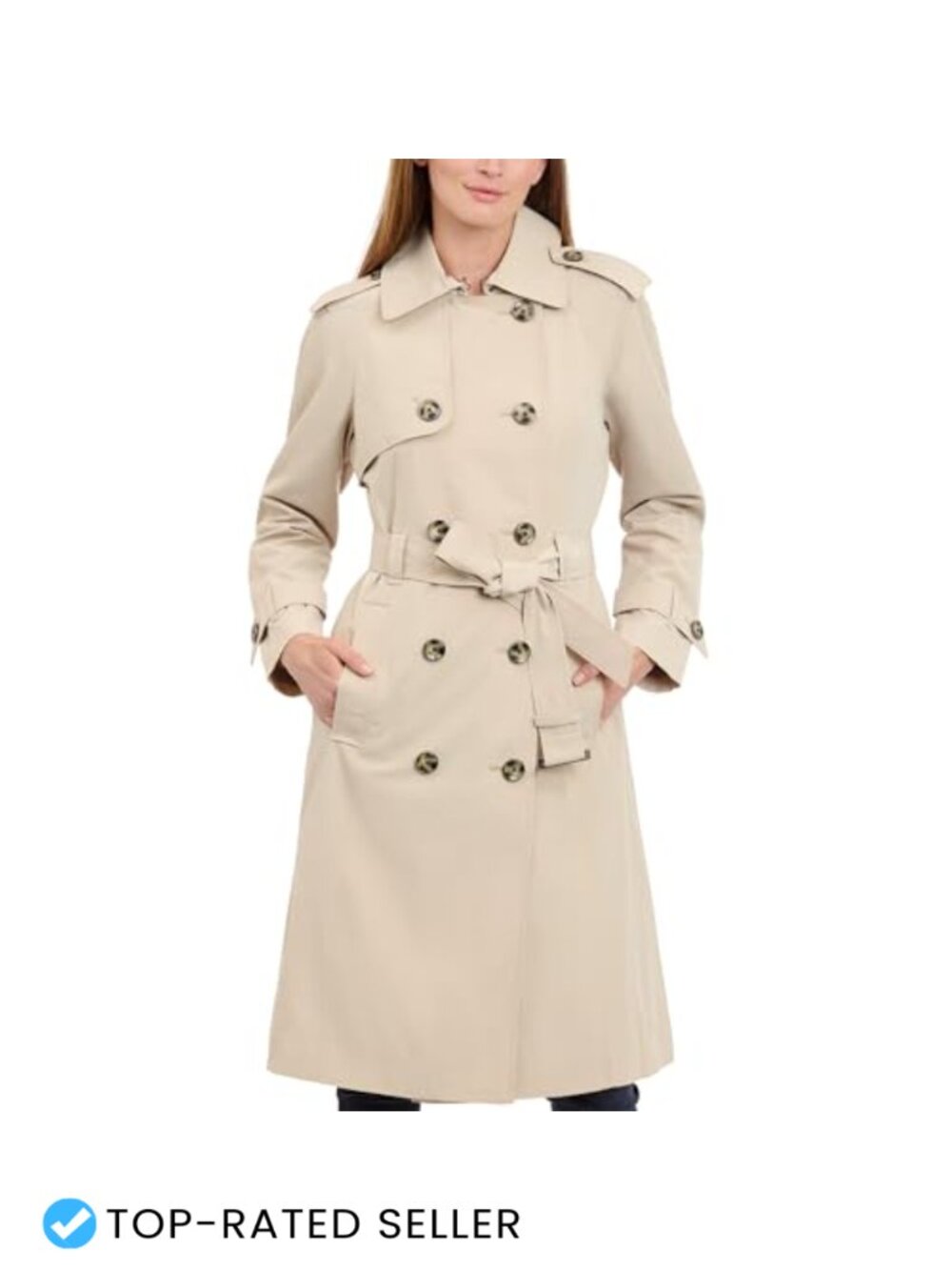 Double-Breasted Long Trench Coat with Belt